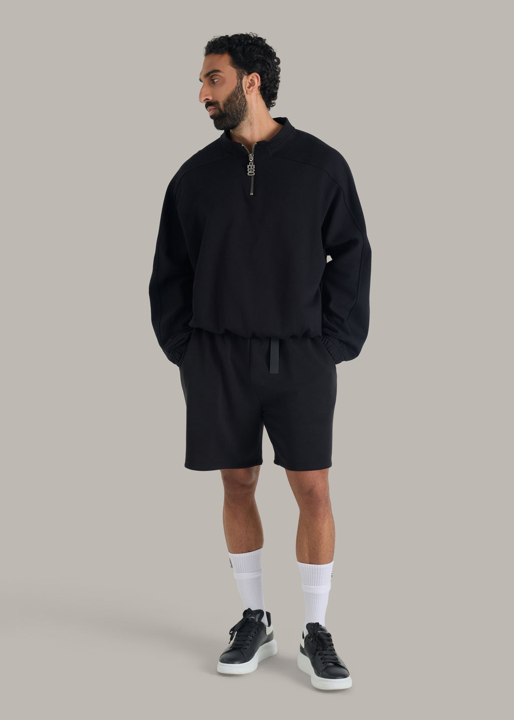 سويت شيرت فليس أوفرسايز بسحّاب ربع