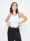 Umbra Slim Sleeveless Top in white, on the model